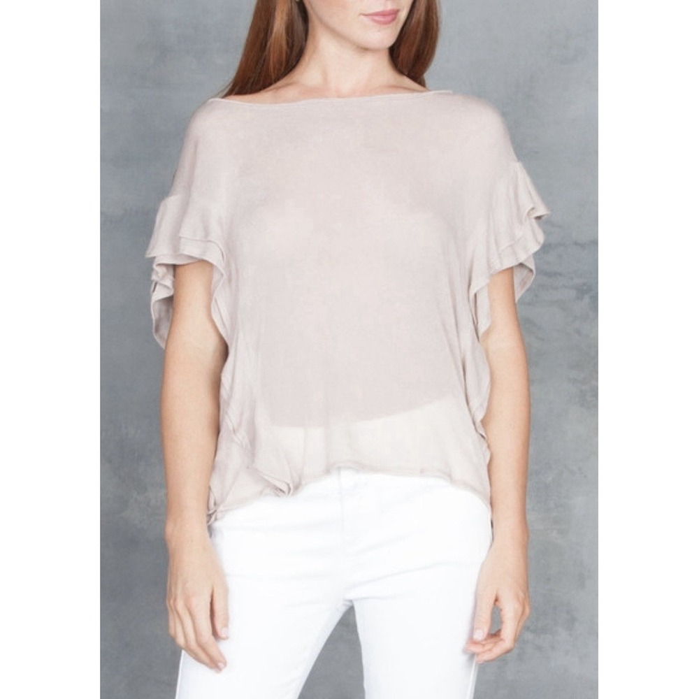 IRO Paris Women Size‎ XS Dalia Ruffled Tee Blouse Pink Sand